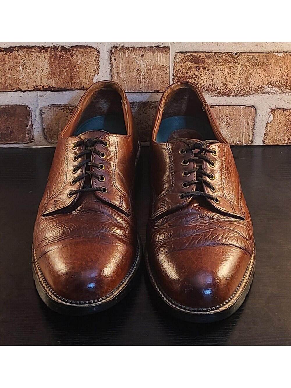 Vtg HS Trask Bison Leather Oxford Shoes Mens Sz 12 Brown USA Pebbled Grain Derby